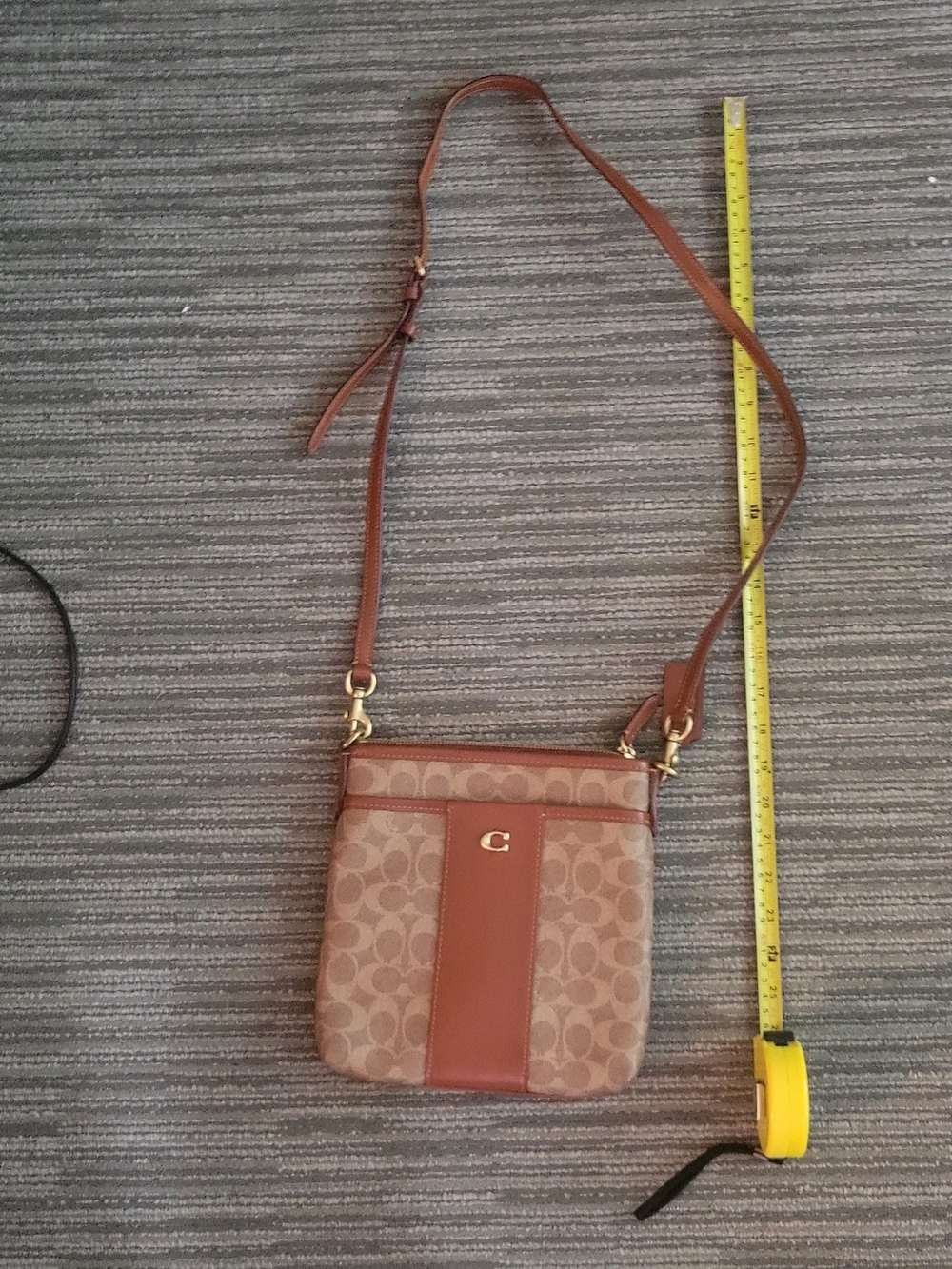 Coach Tan/Brown Signature Crossbody with Leather Trim
